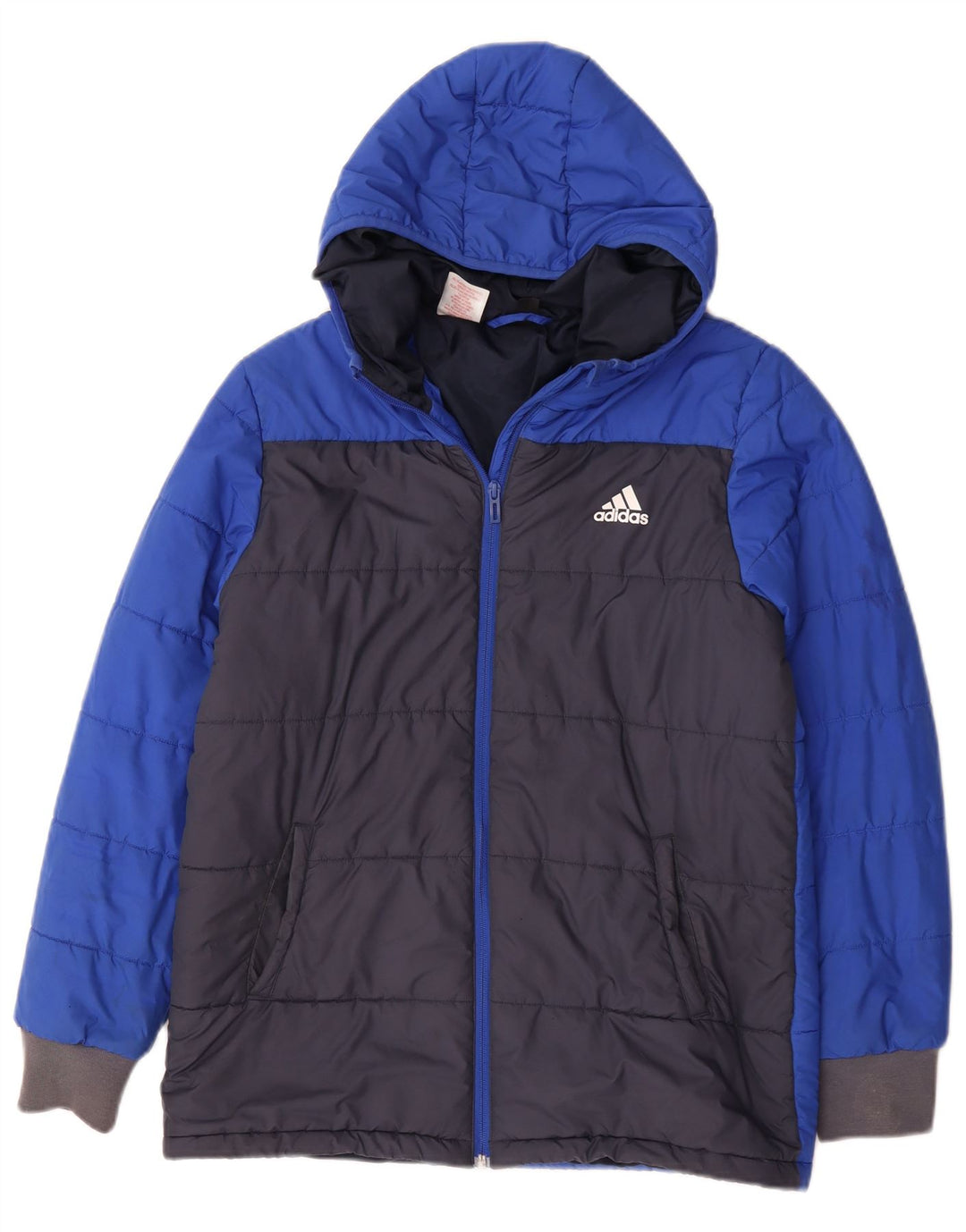 Утепленная куртка Adidas с капюшоном для мальчиков 13–14 лет, синяя, полиэстер с цветными блоками