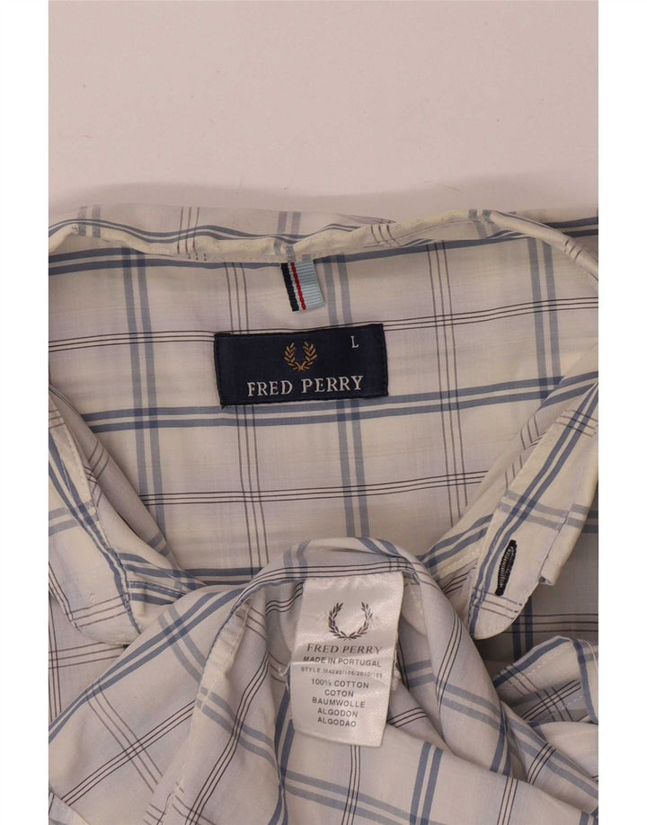 Мужская рубашка с коротким рукавом Fred Perry, большая белая клетка, хлопок