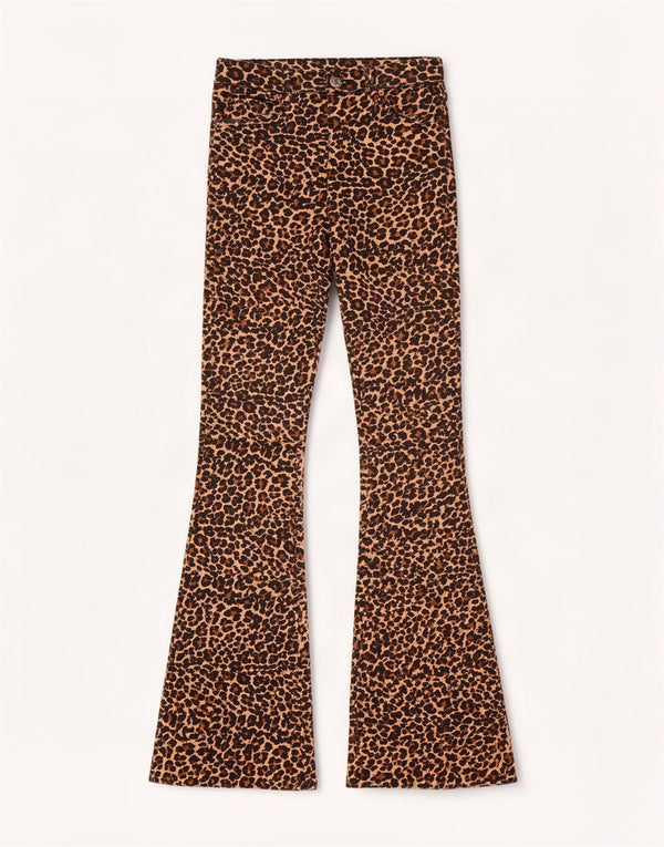 Topshop Женские повседневные брюки-клеш W26 L30 Коричневые вискозные с животным принтом