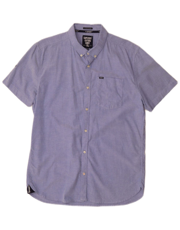 Мужская оксфордская рубашка Superdry с коротким рукавом XL, синяя, хлопок
