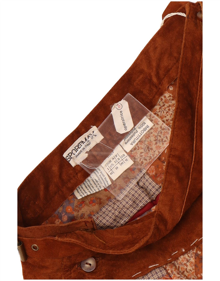 Женская расклешенная юбка Sportmax UK 12 Medium W24 Коричневая в стиле пэчворк из полиэстера