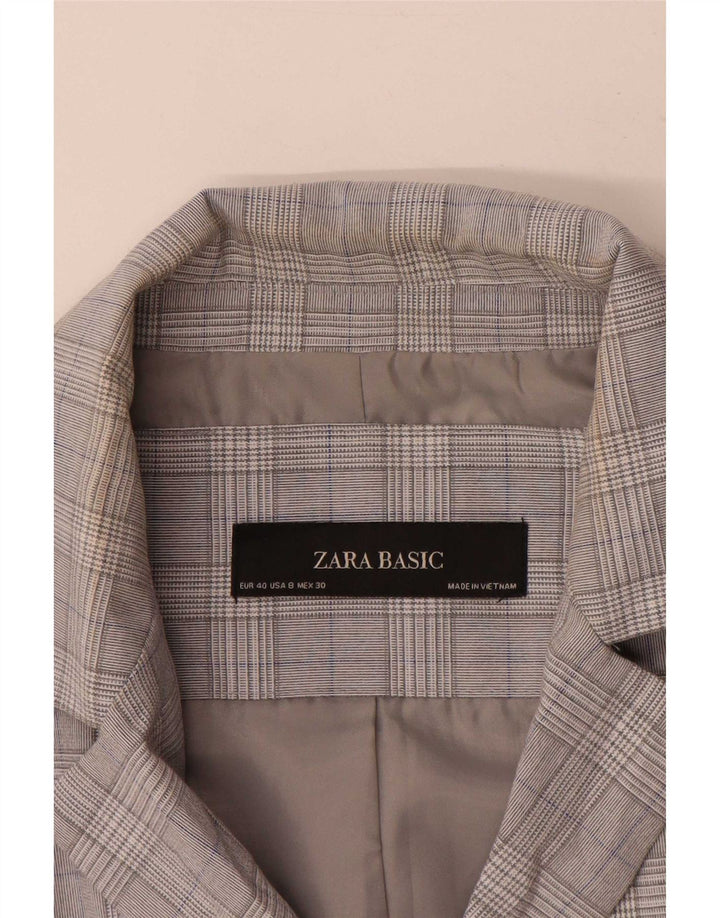 Женский пиджак на 1 пуговице Zara EU 40, средний серый с узором «гусиные лапки»