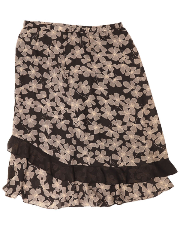 Винтажная женская прямая юбка UK 22 3XL W40, черный полиэстер с цветочным принтом