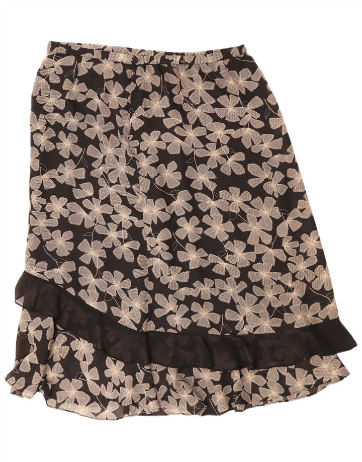 Винтажная женская прямая юбка UK 22 3XL W40, черный полиэстер с цветочным принтом