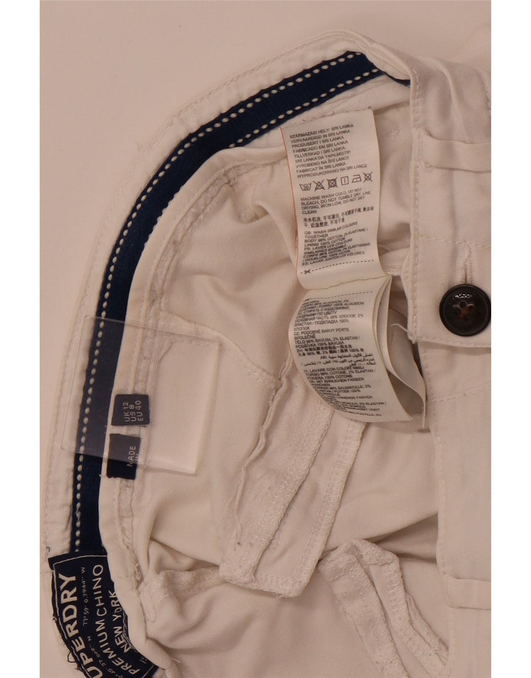 SUPERDRY Женские узкие брюки-чинос UK 12 Medium W32 L29 Белый хлопок