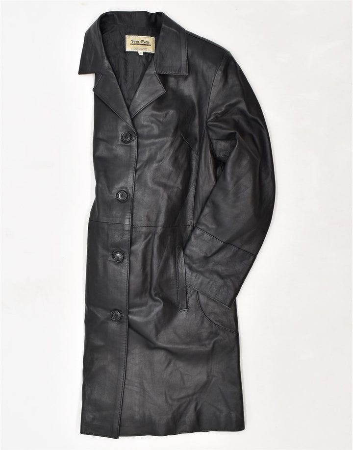VINTAGE Женское кожаное пальто IT 48 XL Черное кожаное