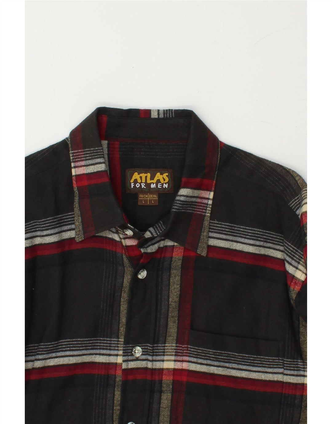 ATLAS FOR MEN Mens Flannel Shirt Large Black Check Cotton Vintage Atlas For Men and Second-Hand Atlas For Men from Messina Hembry 