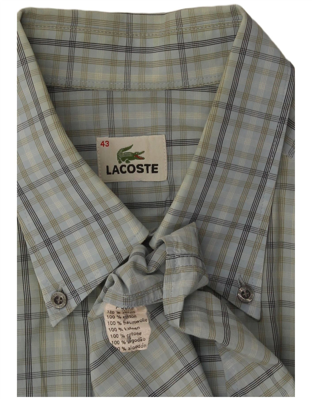 Мужская рубашка с коротким рукавом Lacoste, размер 43, большая синяя клетка, хлопок