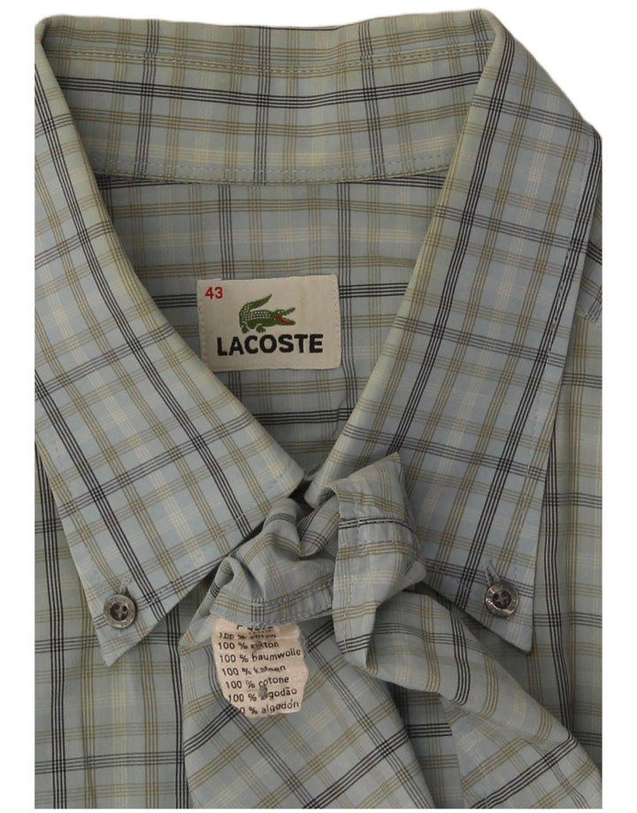 Мужская рубашка с коротким рукавом Lacoste, размер 43, большая синяя клетка, хлопок