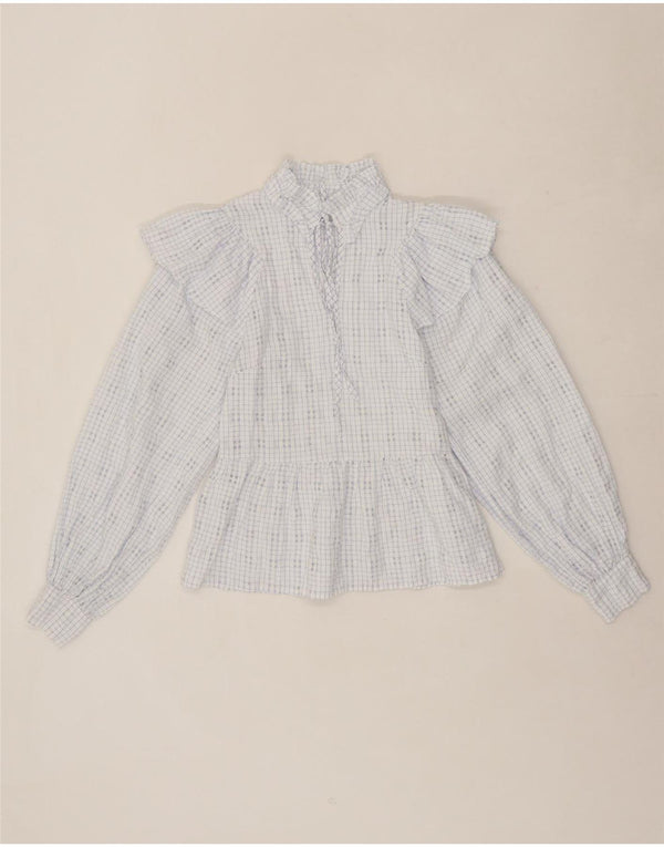 VILA Womens Long Sleeve Blouse Top EU 36 Small Blue Check Polyester