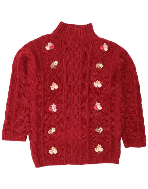 Винтажный женский джемпер с высоким воротником, Великобритания, 18 XL, красный цветочный принт