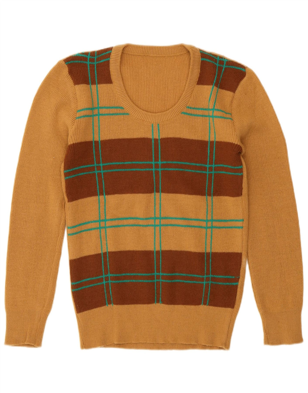 Винтажный женский джемпер с круглым вырезом, Великобритания, 12, средний коричневый цвет с геометрическим рисунком