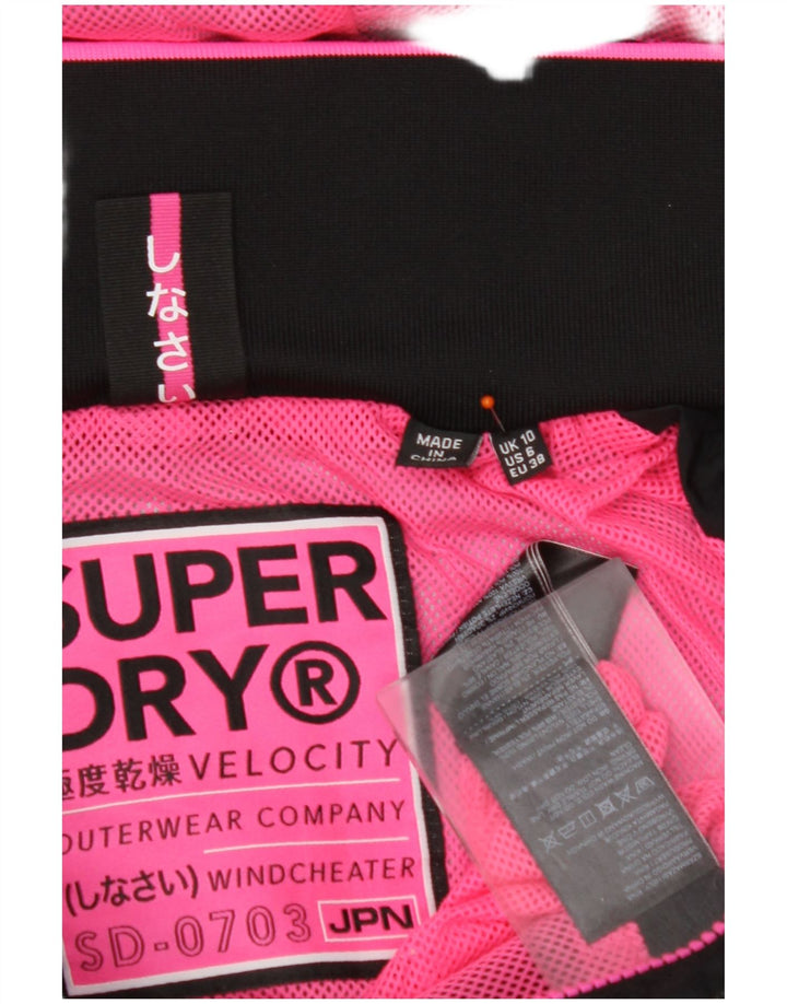 SUPERDRY Женская куртка-дождевик с капюшоном UK 10, маленькая, черный нейлон