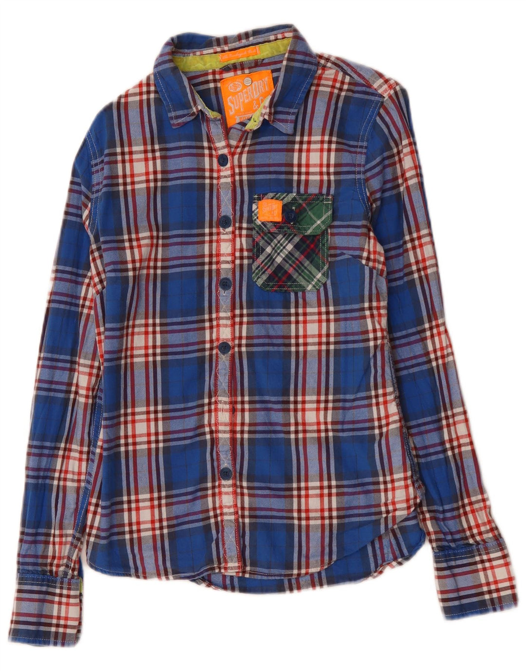 SUPERDRY Женская фланелевая рубашка UK 12, хлопковая синяя клетка среднего размера