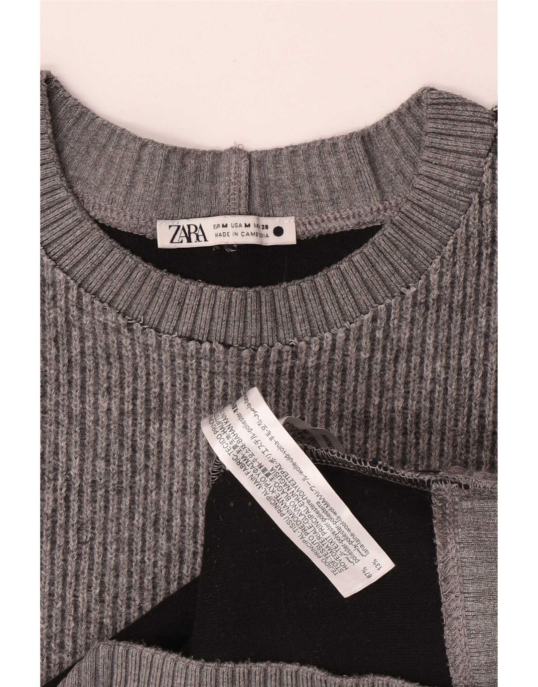 Женский джемпер с круглым вырезом Zara UK 14, средний серый полиэстер