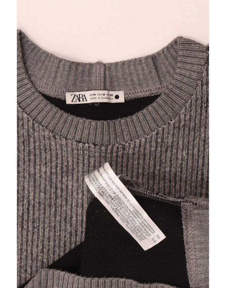 Женский джемпер с круглым вырезом Zara UK 14, средний серый полиэстер