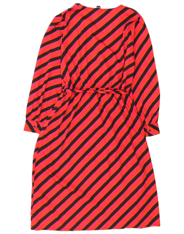 Винтажное женское платье макси с длинным рукавом, Великобритания, 18 XL, полиэстер в красную полоску