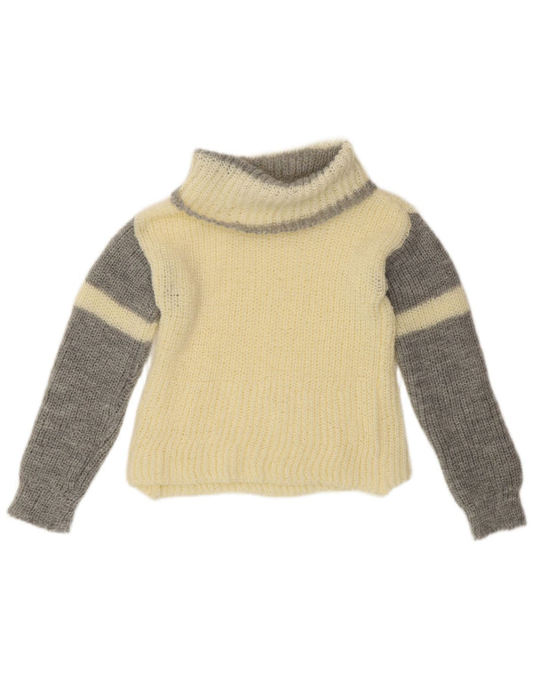 ВИНТАЖНЫЙ женский джемпер с высоким воротником, Великобритания, 10, маленький, с белыми цветными блоками