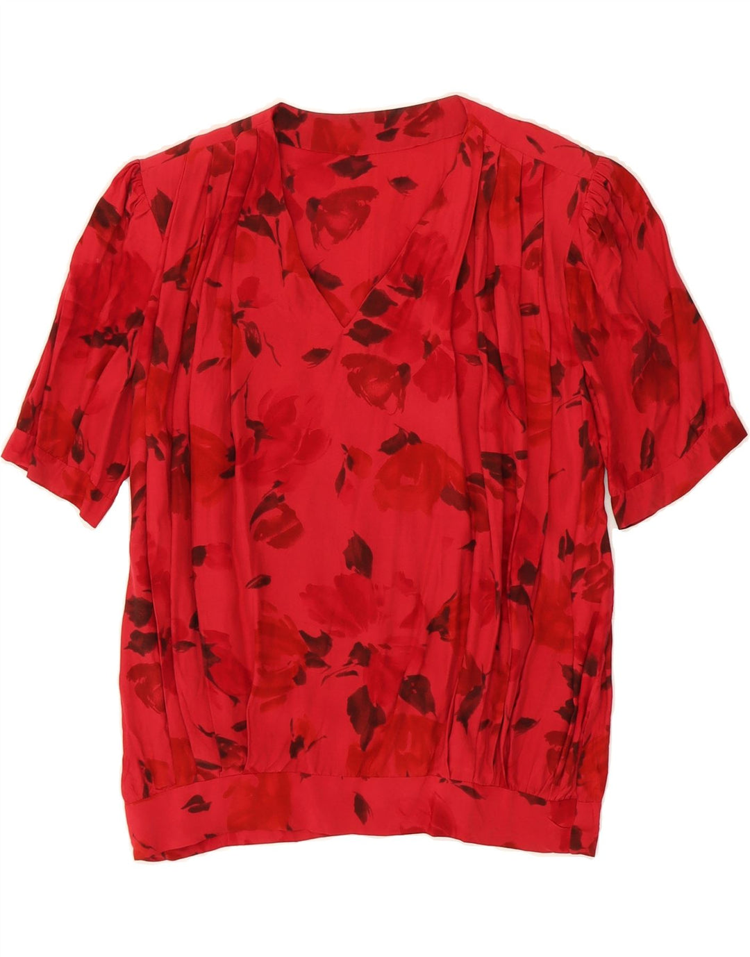 VINTAGE Womens Blouse Top UK 14 Medium Red Floral Vintage Vintage and Second-Hand Vintage from Messina Hembry 