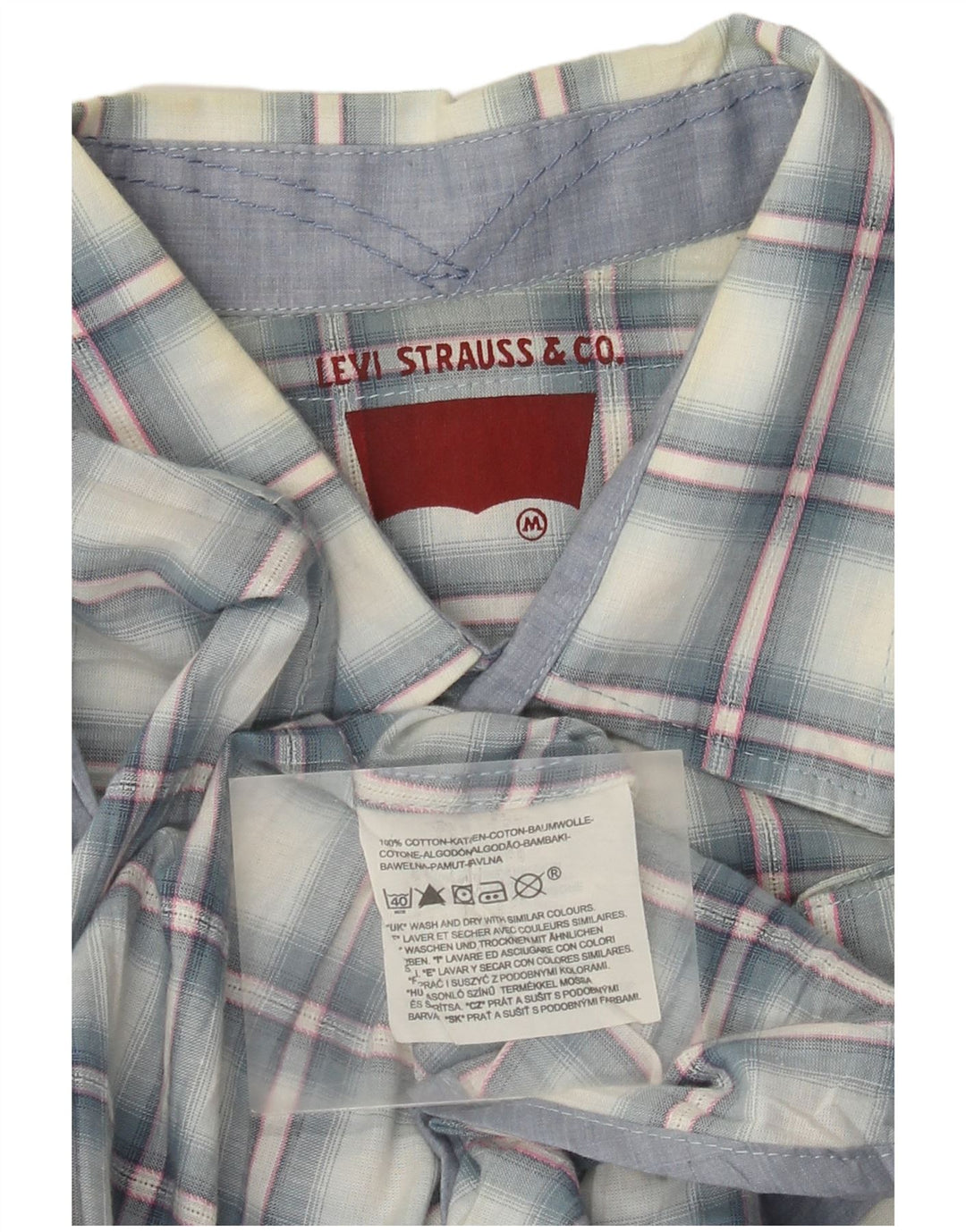 Мужская рубашка с коротким рукавом Levi's, хлопковая синяя клетка среднего размера