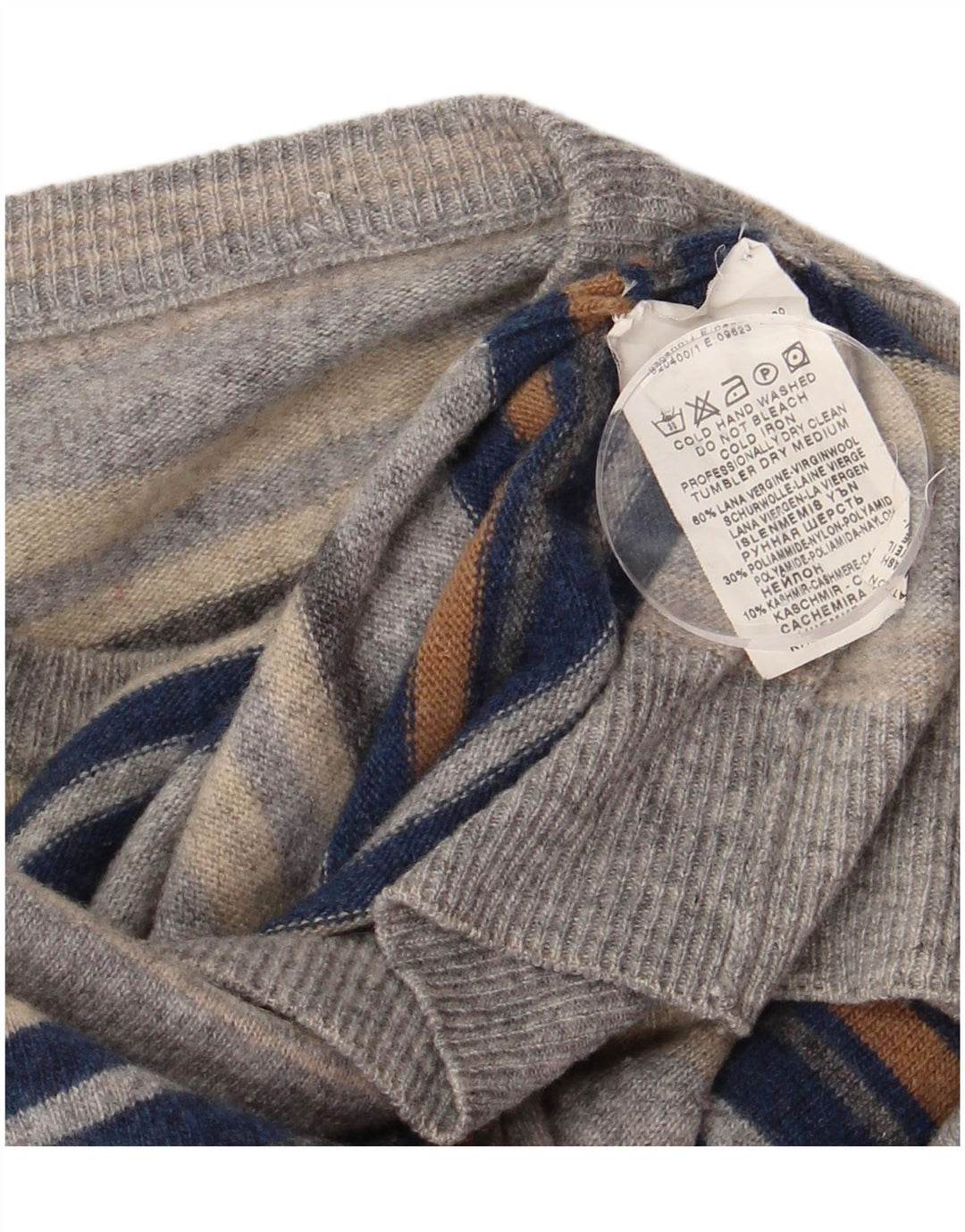 Винтажный мужской свитер с круглым вырезом, небольшой серый полосатый свитер из натуральной шерсти