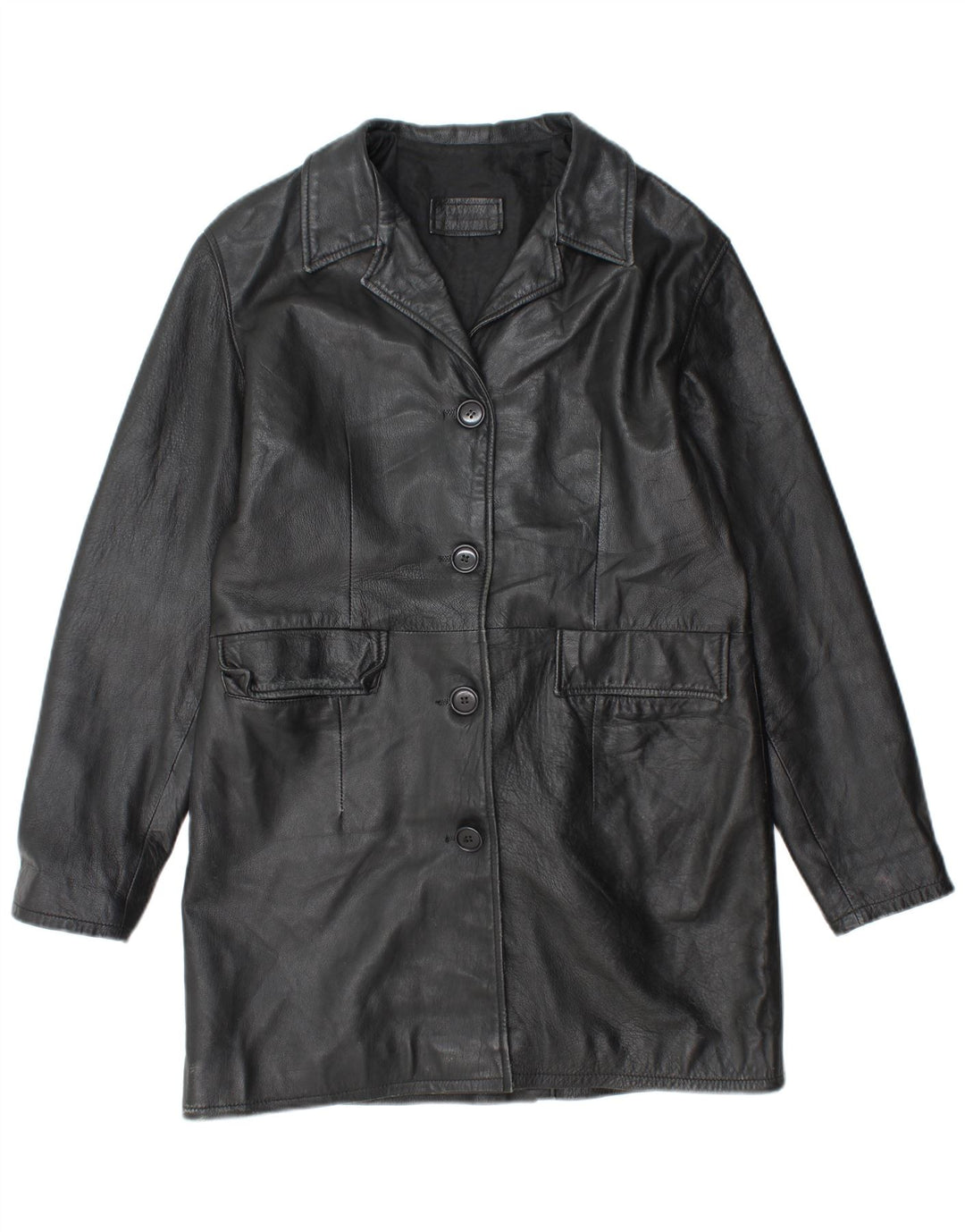 ВИНТАЖНОЕ женское кожаное пальто UK 18 XL, черное кожаное