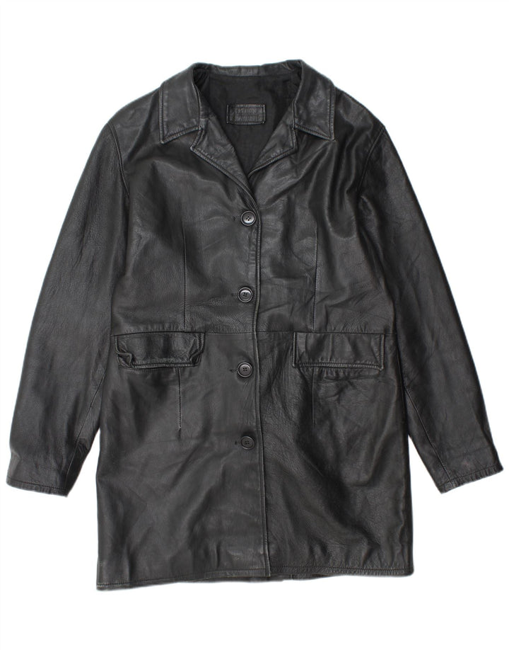 ВИНТАЖНОЕ женское кожаное пальто UK 18 XL, черное кожаное