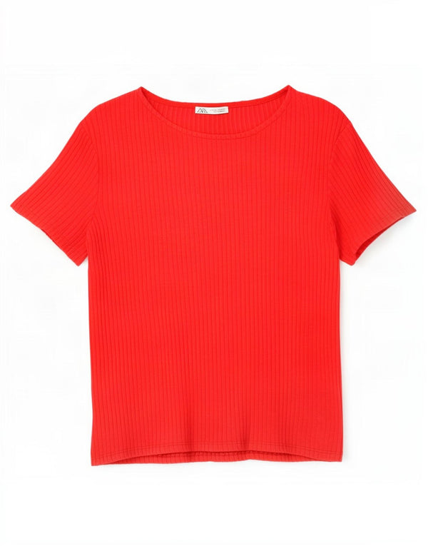 Женская футболка Zara Top UK 12, средний красный, вискоза