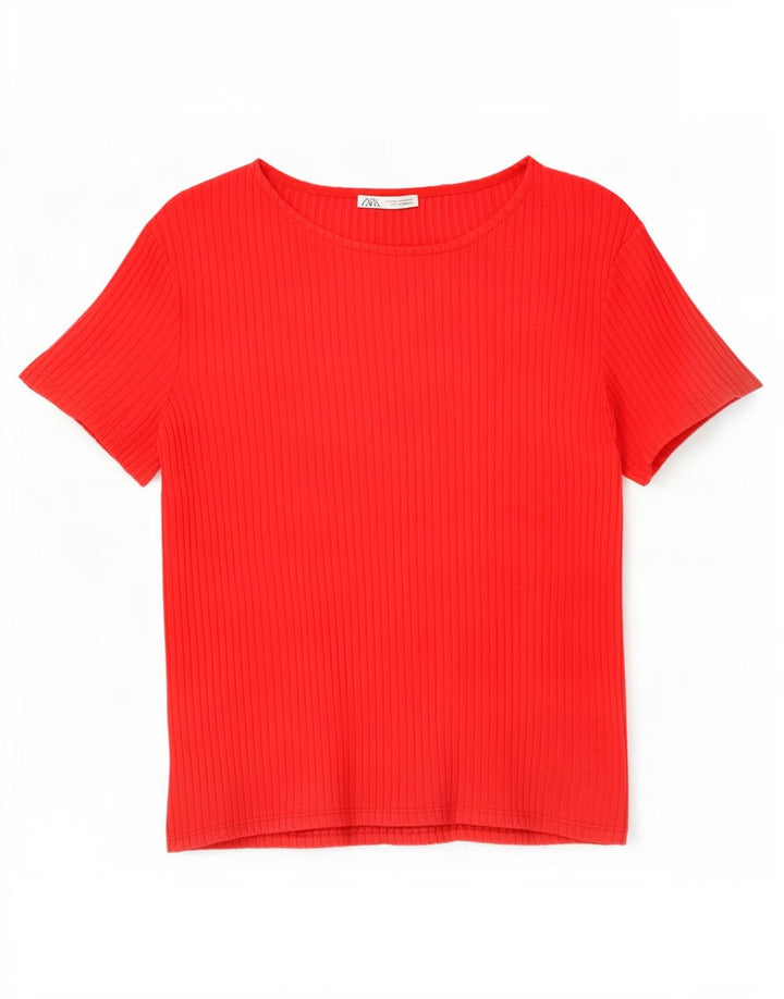 Женская футболка Zara Top UK 12, средний красный, вискоза