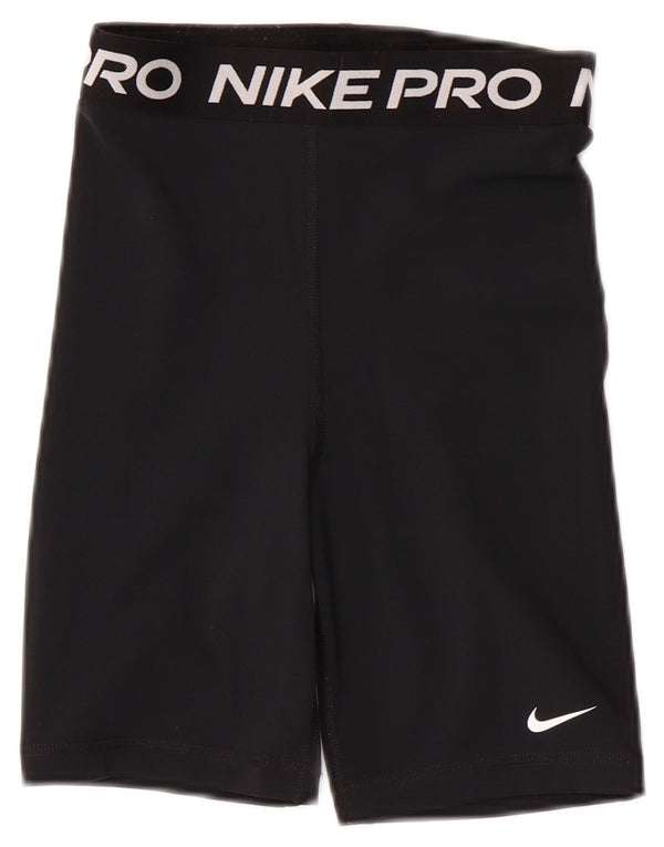 NIKE Womens Dri Fit Graphic Sport Shorts UK 4 XS Black Polyester