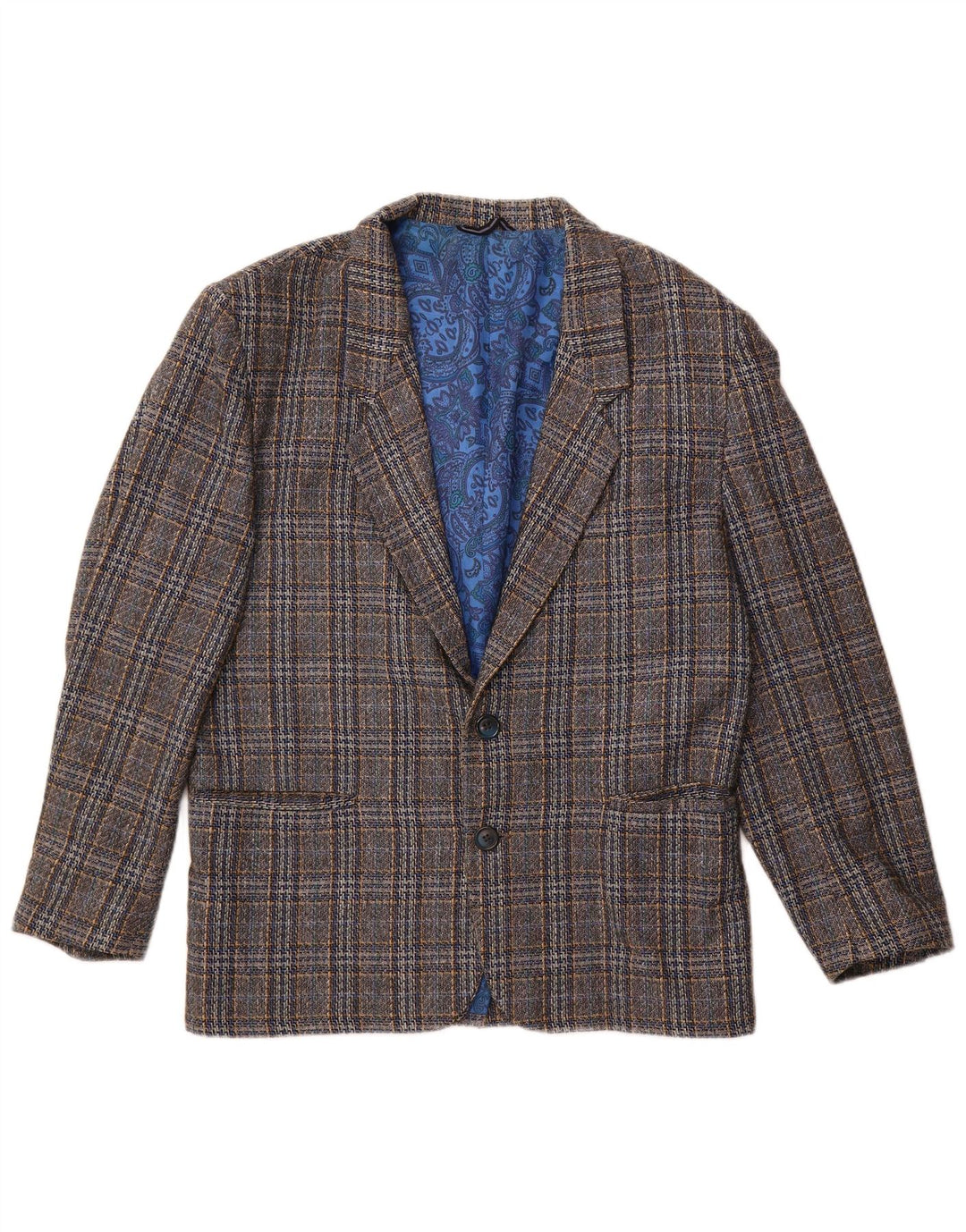 Винтажный мужской пиджак на 2 пуговицах (Великобритания 38), шерстяная клетка в среднюю серую клетку