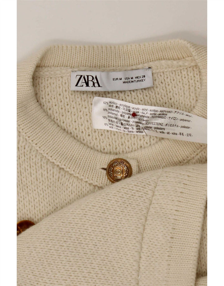 Женский кардиган Zara UK 12, средний цвет, белый акрил