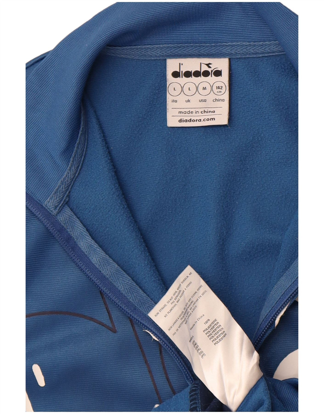 DIADORA Boys Graphic Tracksuit Top Jacket 9-10 Years Large Blue Polyester