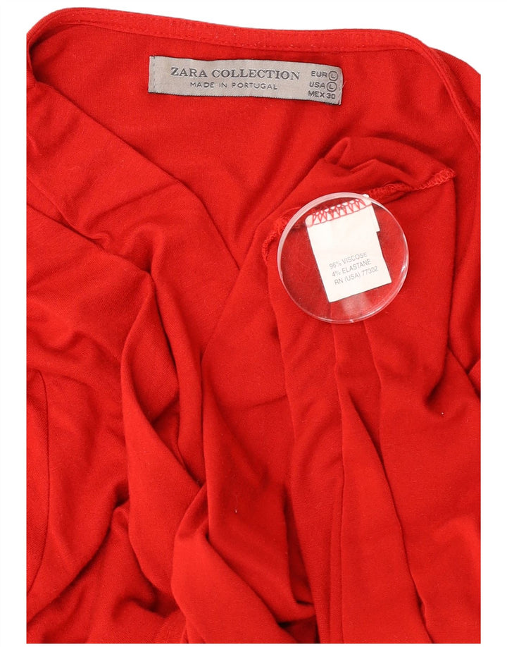 Женская блузка с длинным рукавом Zara UK 14, большая красная вискоза