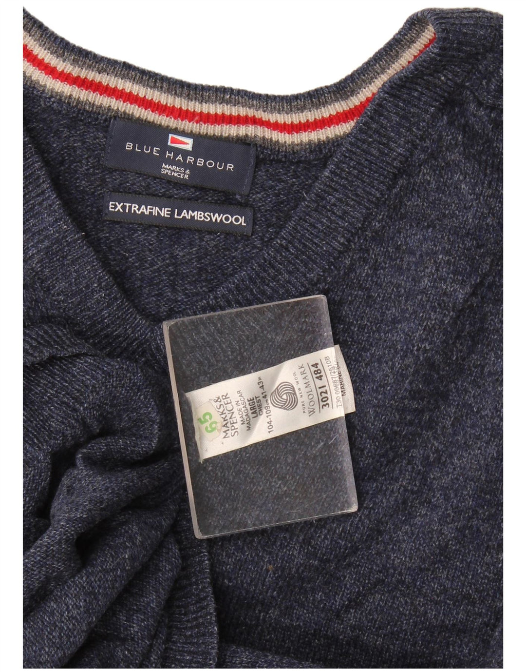 Мужской джемпер с v-образным вырезом Marks & Spencer Blue Harbour, большой темно-синий