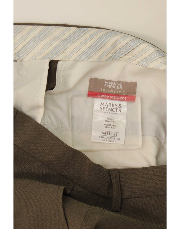 Мужские прямые костюмные брюки Marks & Spencer W34 L31 хаки, полиэстер