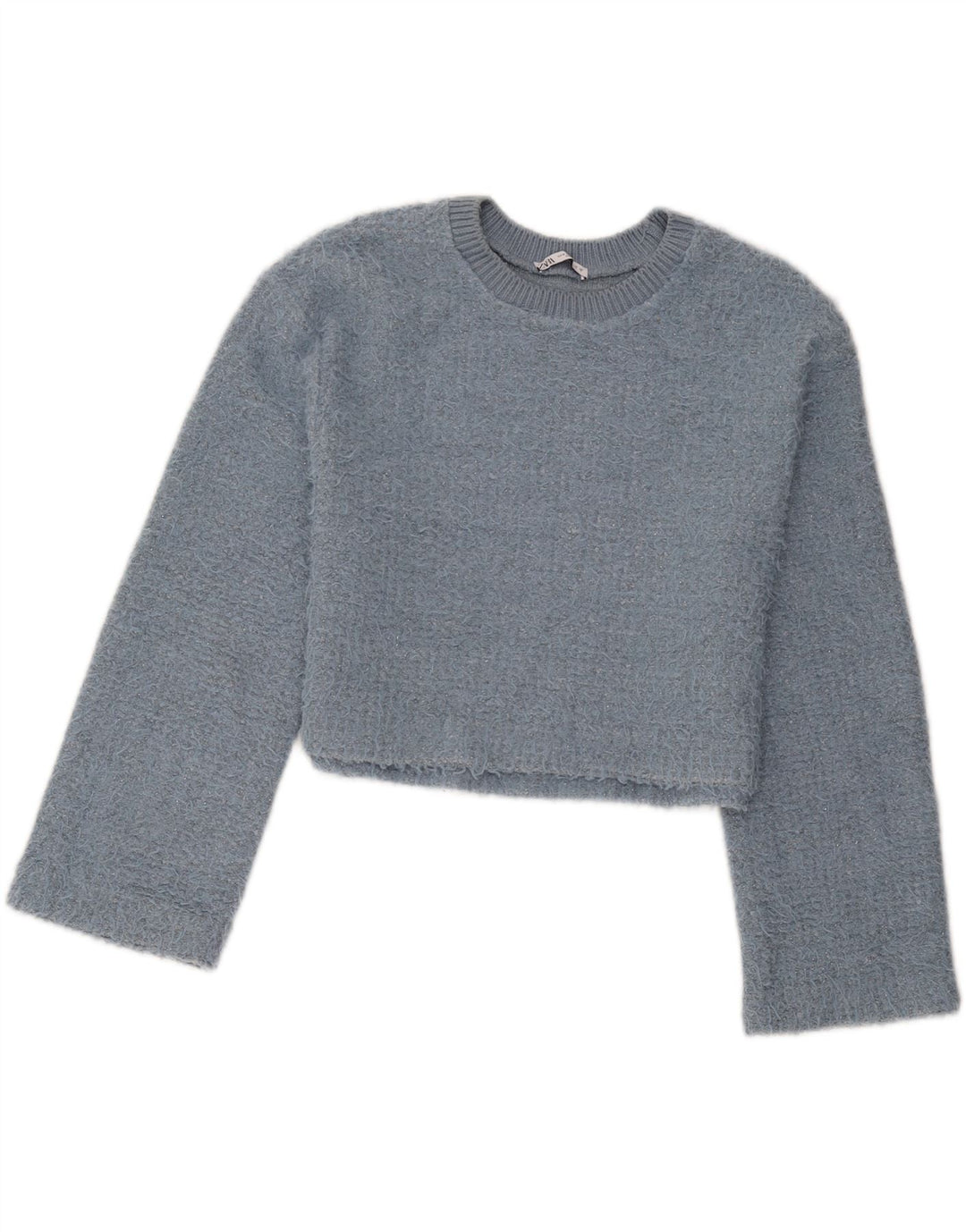Женский укороченный джемпер с круглым вырезом Zara UK 14, средний синий полиэстер