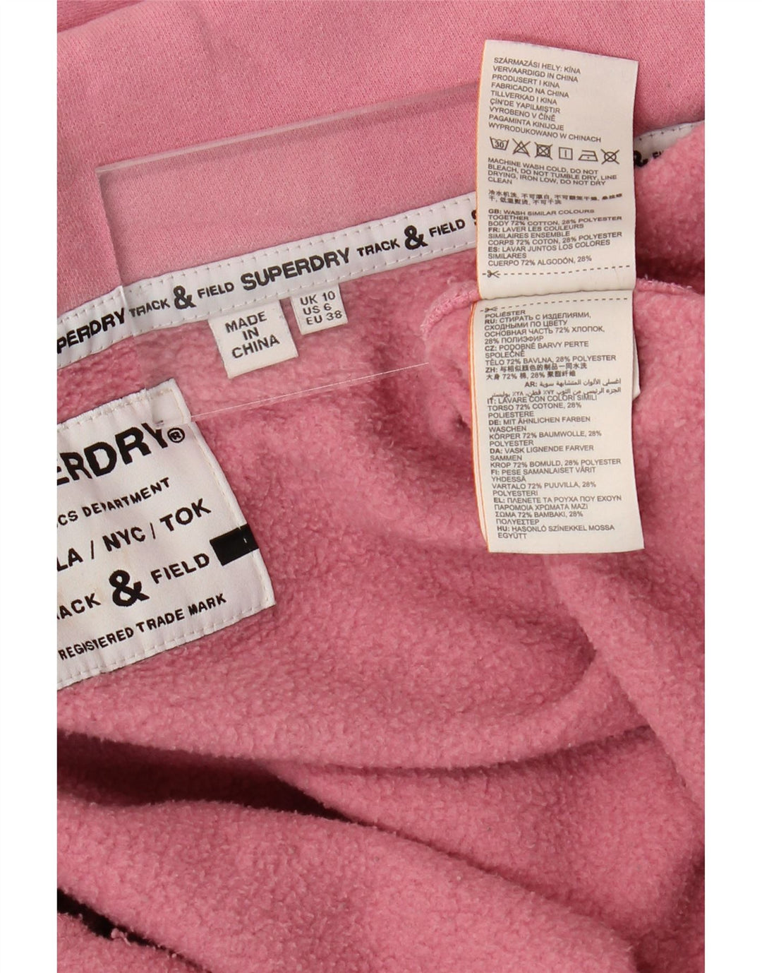 SUPERDRY Женский свитер с капюшоном на молнии с графическим рисунком UK 10, маленький розовый хлопок