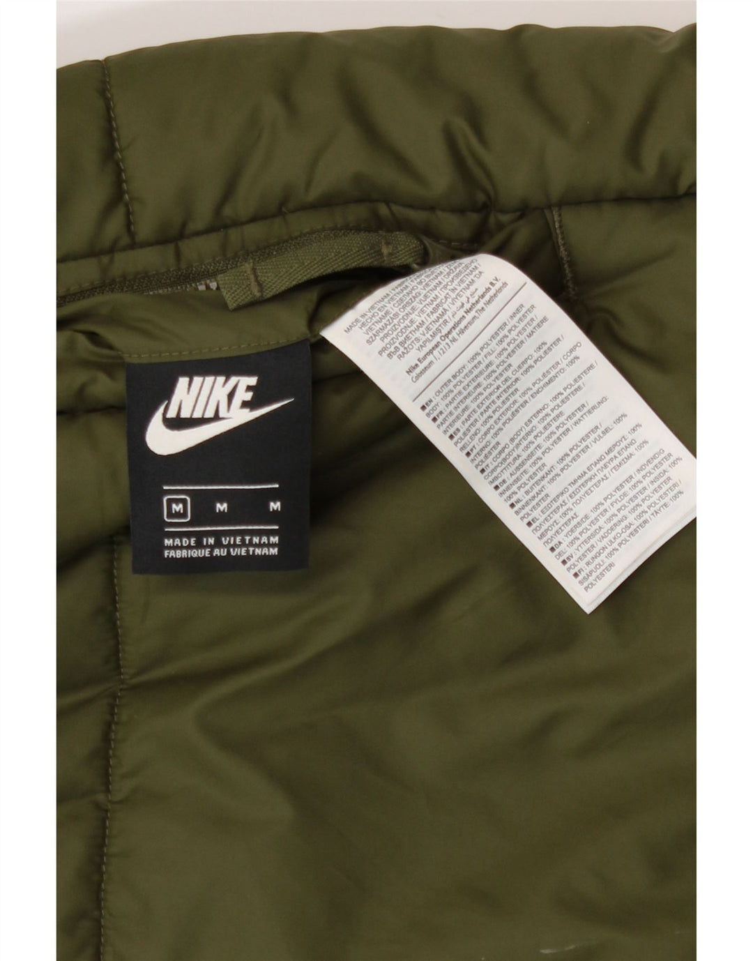 Женская двусторонняя стеганая куртка с рисунком Nike UK 14, средний цвет хаки, полиэстер