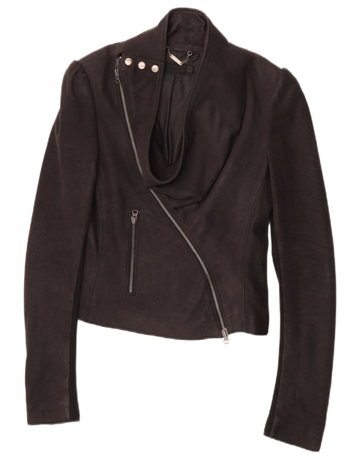 Женская кожаная куртка-гонщик All Saints UK 12, средний черный кожаный цвет