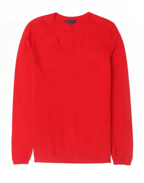 Женский джемпер с v-образным вырезом Tommy Hilfiger UK 10, маленький красный хлопковый