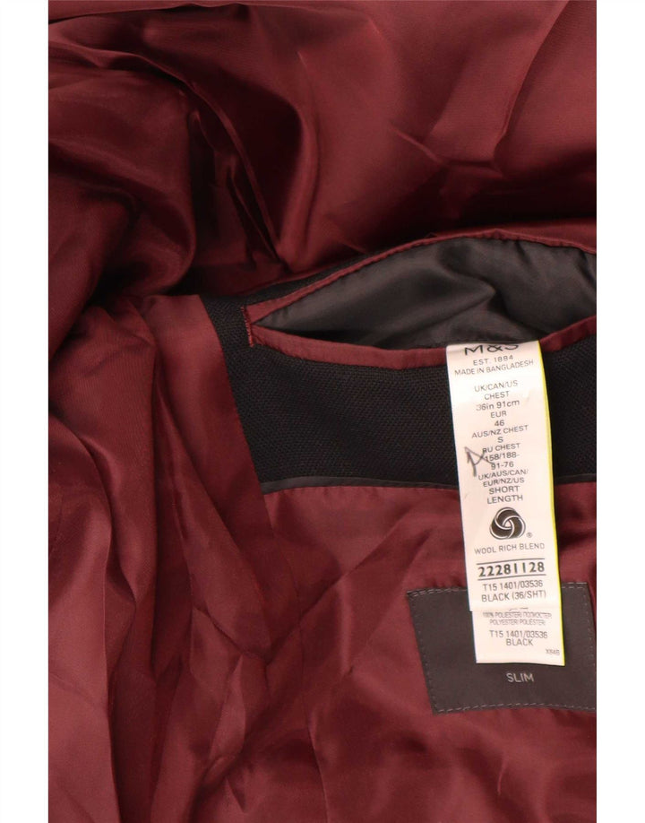 Мужской тонкий пиджак Marks & Spencer с 2 пуговицами, Великобритания, 36, маленький, черный, шерстяной