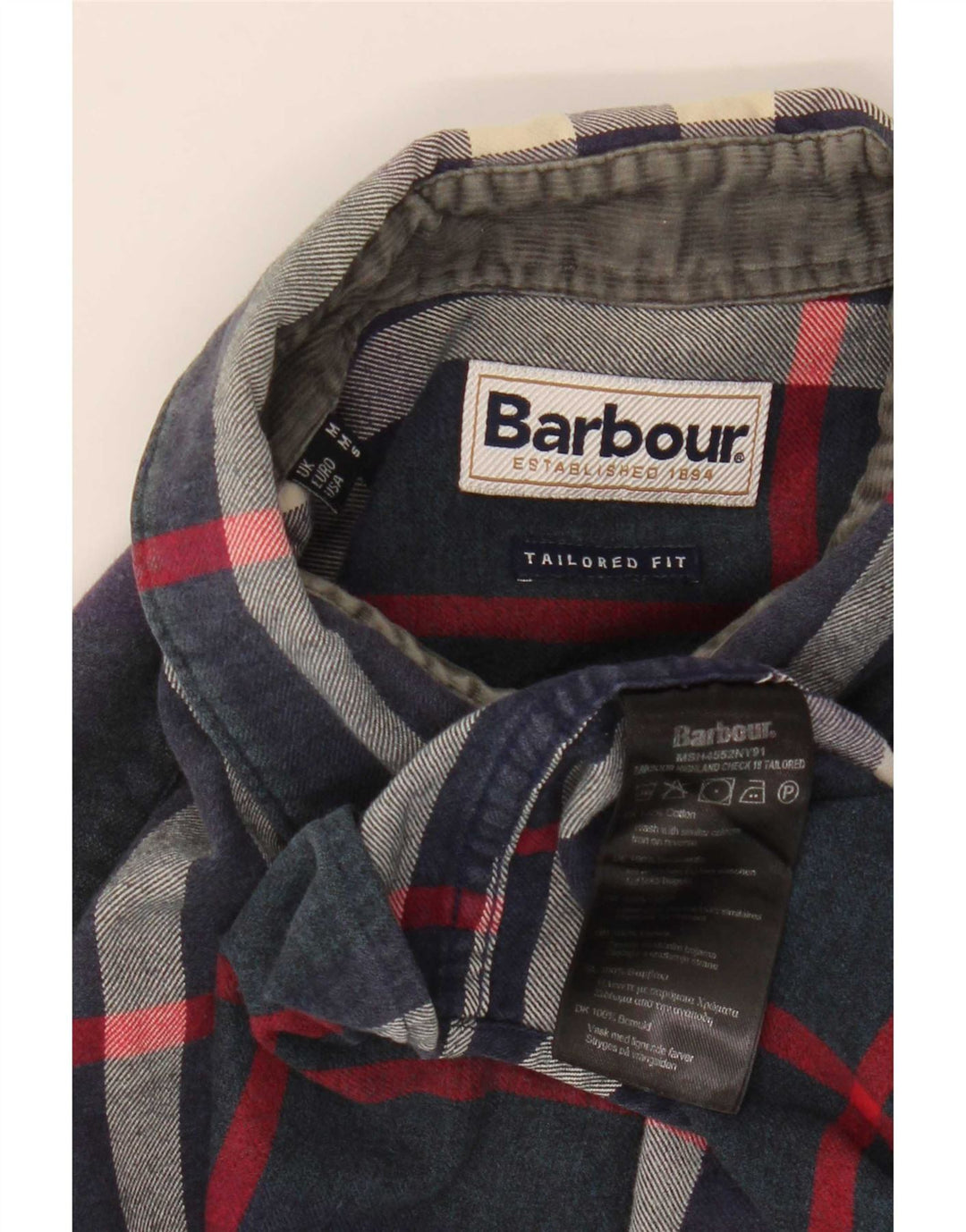 Мужская фланелевая рубашка Barbour в клетку среднего размера, темно-синяя, хлопковая