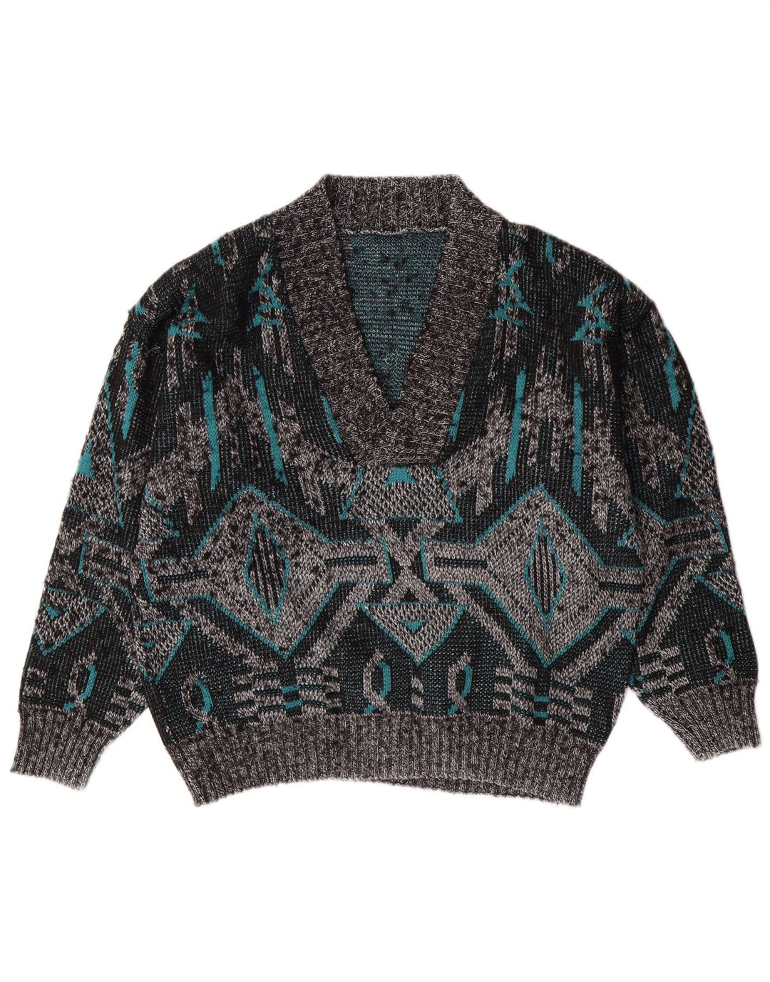 ВИНТАЖНЫЙ мужской джемпер с v-образным вырезом, большой серый геометрический узор