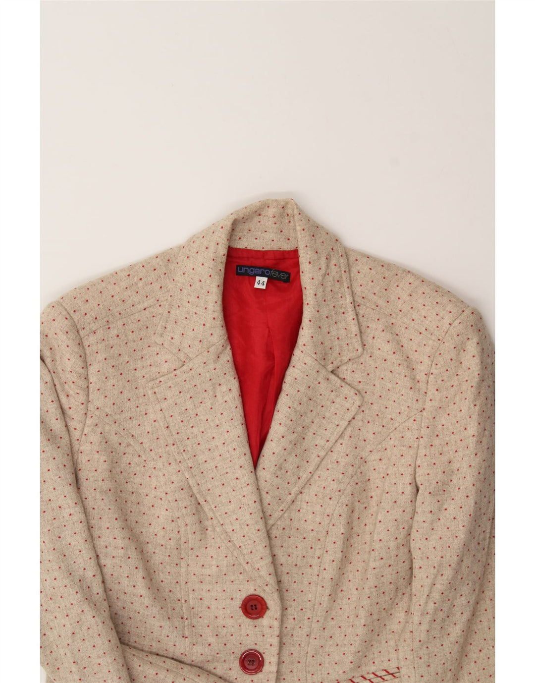 UNGARO Womens 2 Button Blazer Jacket IT 44 Medium Beige Spotted Wool Vintage Ungaro and Second-Hand Ungaro from Messina Hembry 