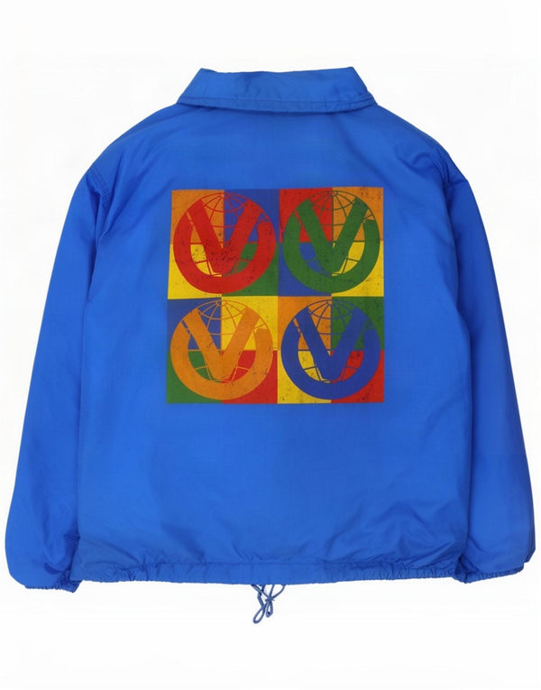 Винтажная мужская ветровка с графическим рисунком UK 42 XL, синий нейлон