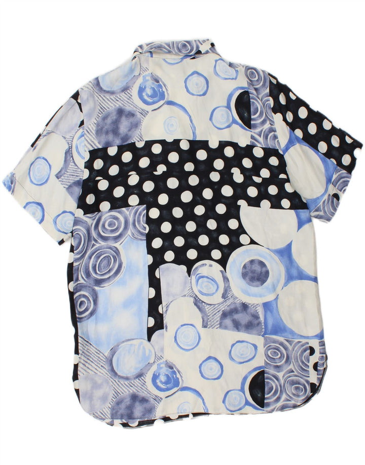 Винтажная женская блузка-рубашка с коротким рукавом UK 14, большая синяя лоскутная вискоза