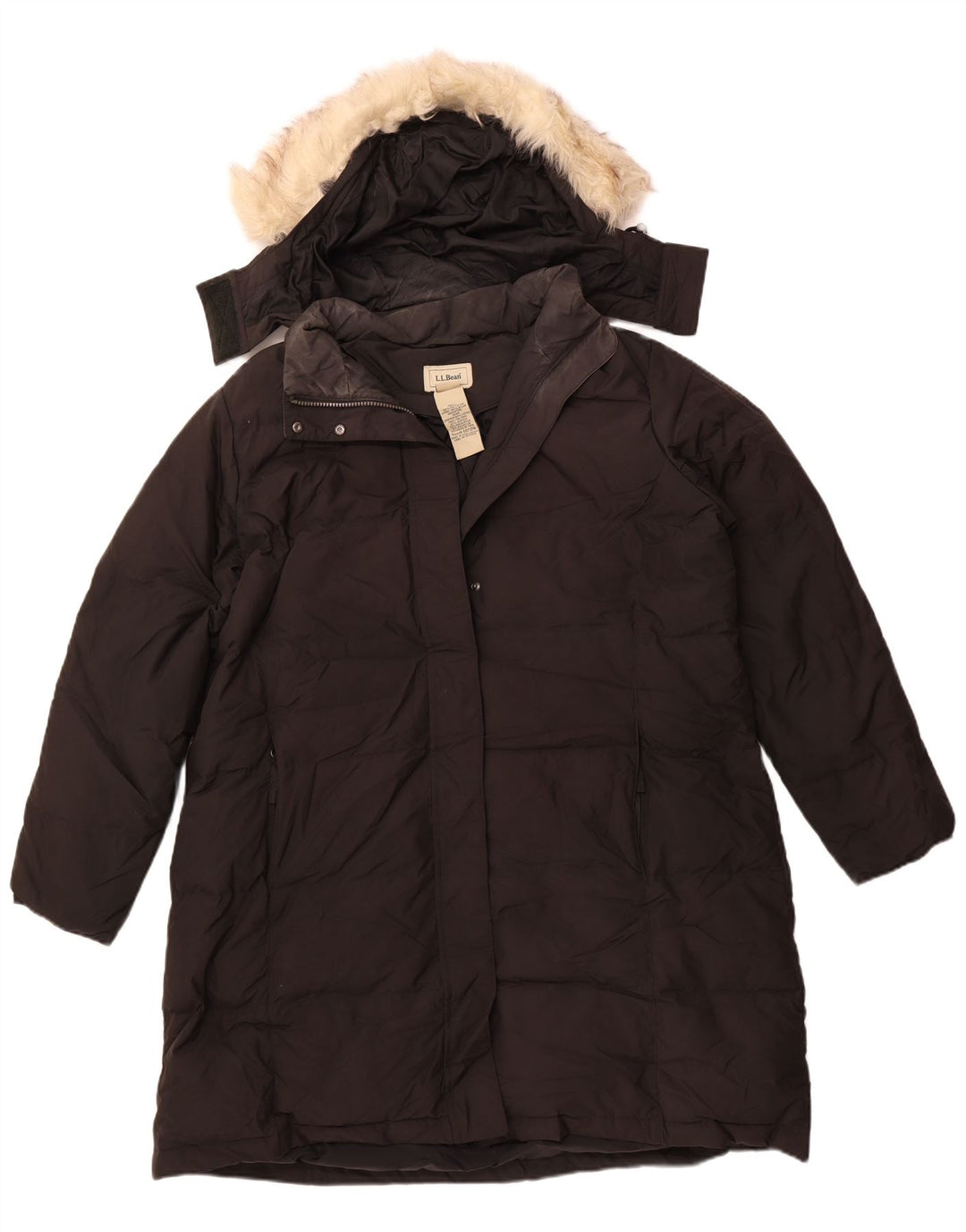 L.L.BEAN Женское длинное стеганое пальто с капюшоном UK 18 XL, черный полиэстер