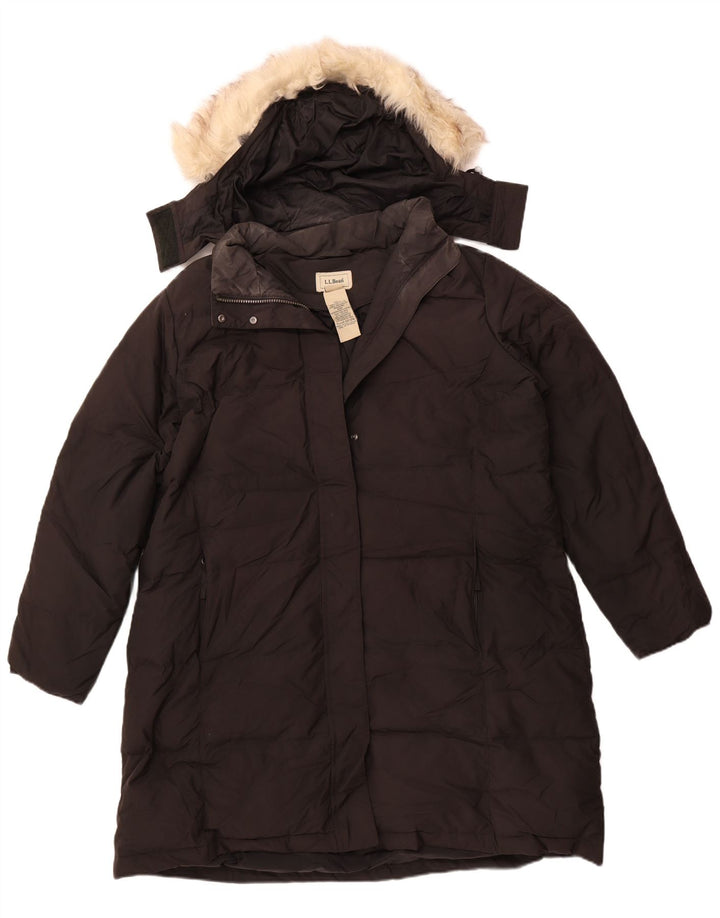 L.L.BEAN Женское длинное стеганое пальто с капюшоном UK 18 XL, черный полиэстер