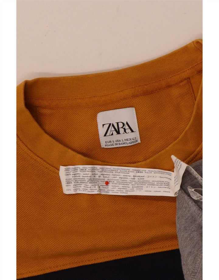 Мужской свитшот Zara, большой хлопковый джемпер с цветными блоками желтого цвета
